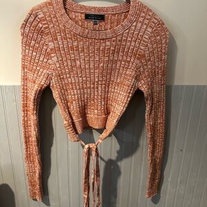 Blue Blush Orange Ribbed Tie Sweater